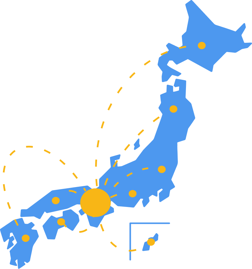 大阪を中心としたネットワークを表している日本地図